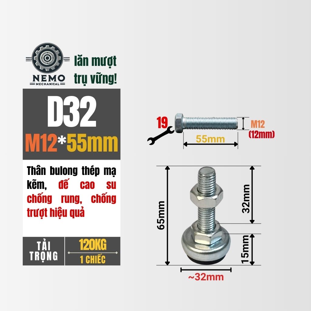 Chân Tăng Chỉnh Đế Cao Su M12 – Chống Rung Chuyên Dụng & Bảo Vệ Sàn